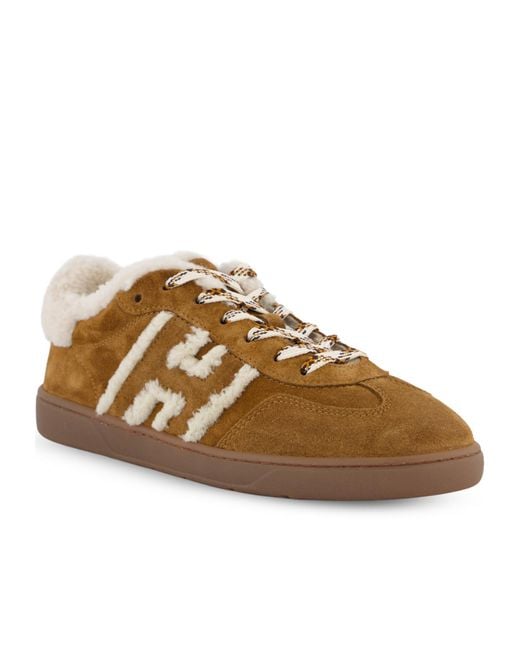 Hogan Brown H86 Shearling-Trim Sneakers