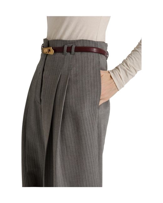 Alberta Ferretti Gray Wide-Leg Tailored Trousers With Pleats