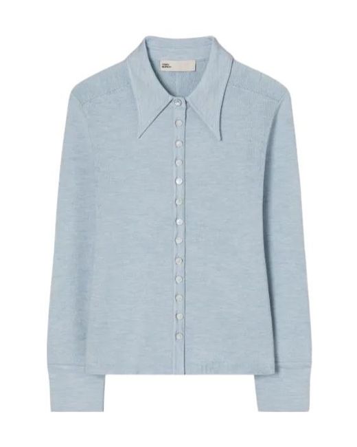 Tory Burch Blue Silk Polo Cardigan
