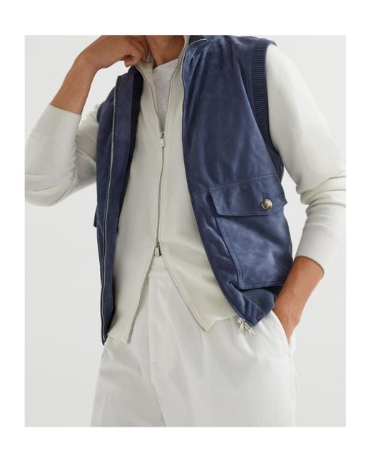 Brunello Cucinelli Blue Suede Vest for men