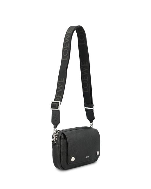 Loewe Black Logo Embossed Zipped Messenger Bag for men