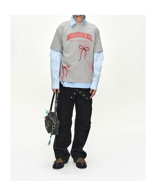 ANDERSSON BELL Gray Ribbon Embroidery Printed T-Shirt for men
