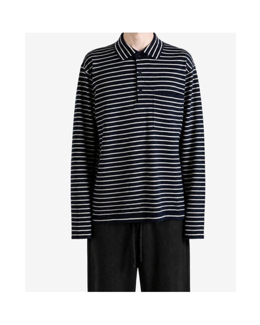 The Elder Statesman Blue Superlight Striped Long-Sleeve Polo Shirt for men