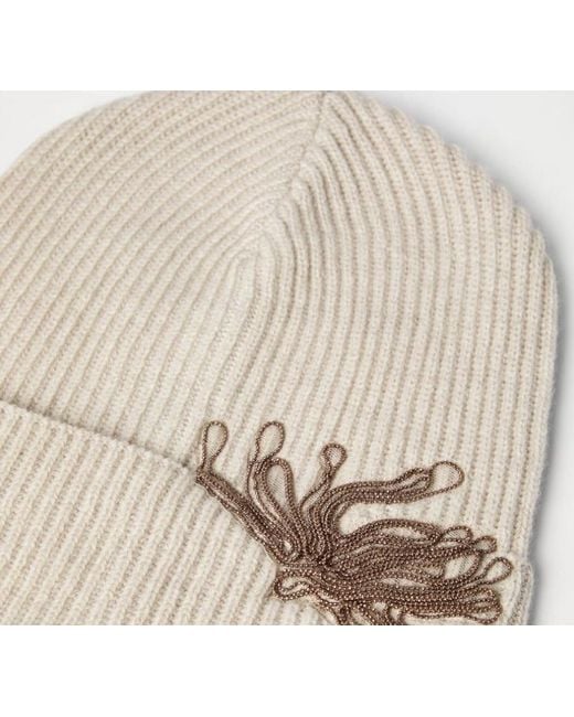 Brunello Cucinelli Natural Ribbed Chain-Embellished Beanie
