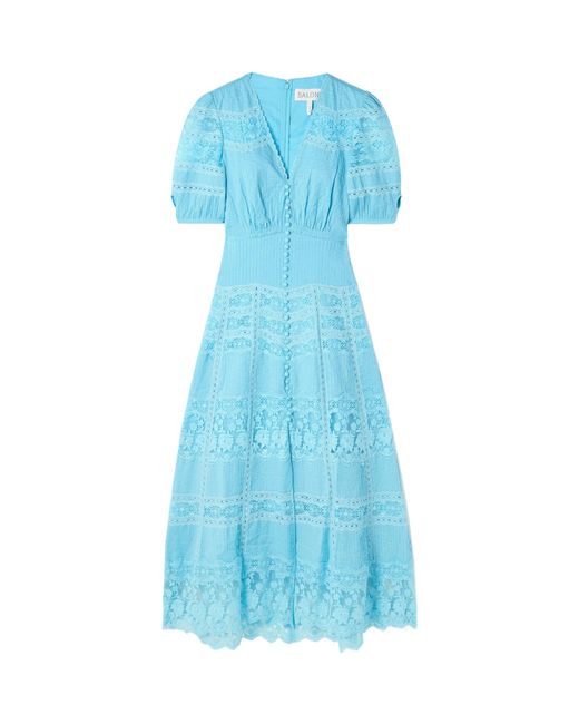 Saloni Blue Spliced Pleated Dress