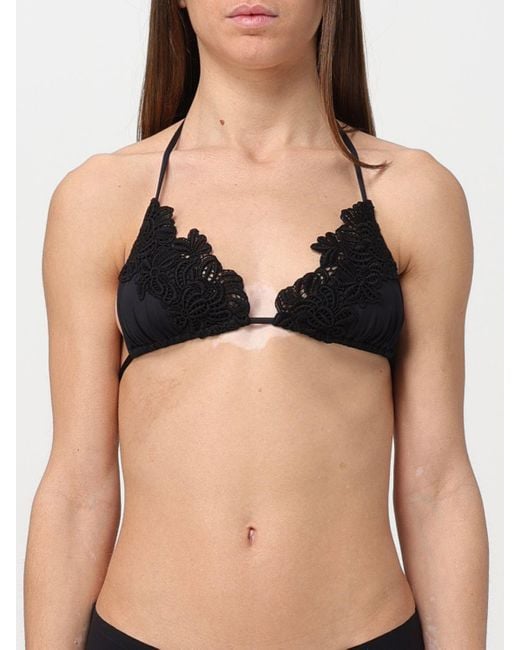 Ermanno Scervino Black Macramé-Detailing Bikini Top