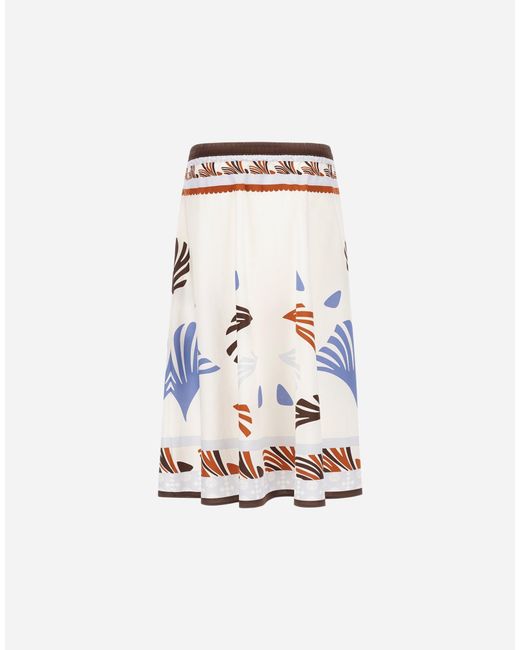 Herno White Summer Printed Midi Skirt