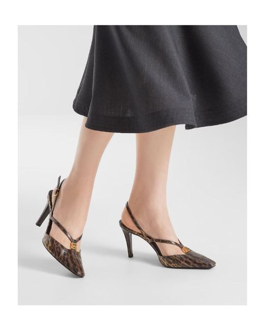 Fendi Brown High Heel Printed Karung Slingbacks