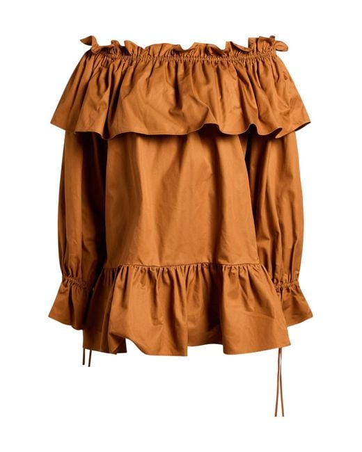 Saint Laurent Brown Solid-Colored Off-Shoulder Top