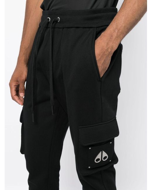 Moose Knuckles Black Logo Plaque Drawstring Cargo Pants for men