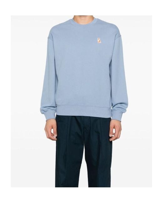 Maison Kitsuné Blue Fox-Embroidered Cotton Sweatshirt for men