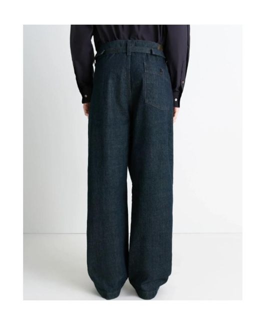 Lemaire Blue Adjustable-Strap Logo Patch Jeans for men