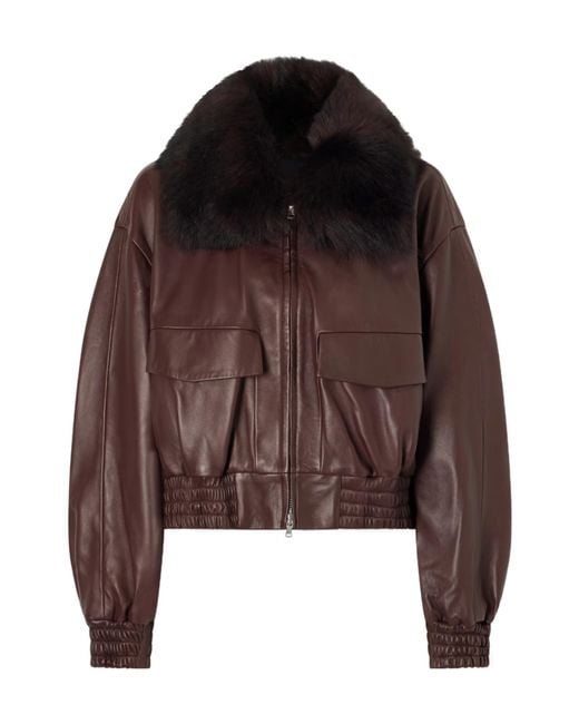 Nour Hammour Brown Long-Sleeved Leather Jacket