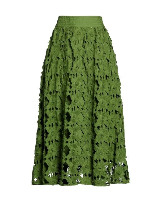Farm Rio Green Solid-Colored A-Line Skirt