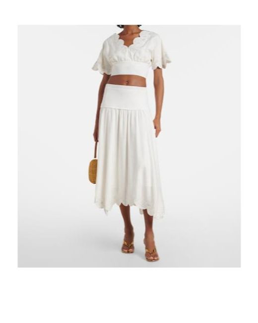 Jonathan Simkhai White Haven Linen-Blend Midi Skirt