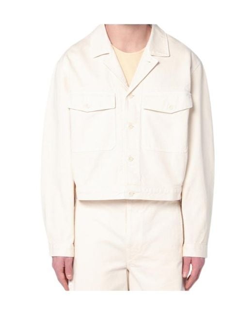 Lemaire White Buttoned Cropped Denim Jacket for men
