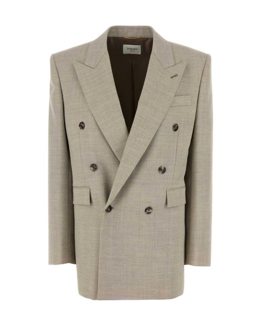 Saint Laurent Natural Double-Breasted Long-Sleeved Jacket