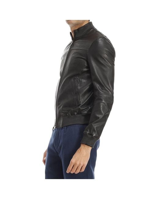 Armani Jeans Black Zippered Leather Jacket for men