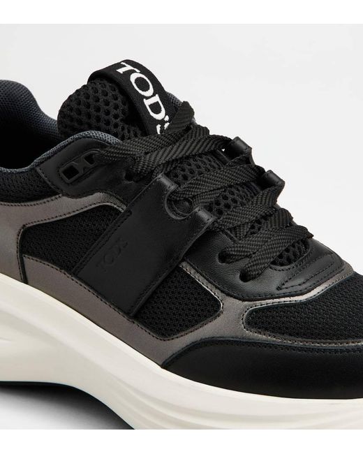 Tod's Black Leather-Panelled Lace-Up Sneakers