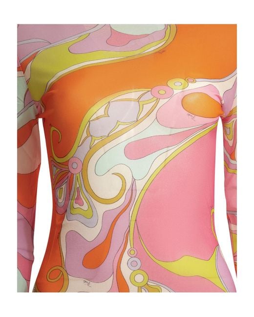 Emilio Pucci Red Pucci Orchidee Printed Long Dress