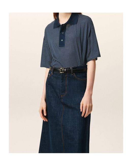AMI Blue Striped Boxy Fit Polo With "Ami De Coeur" Patc