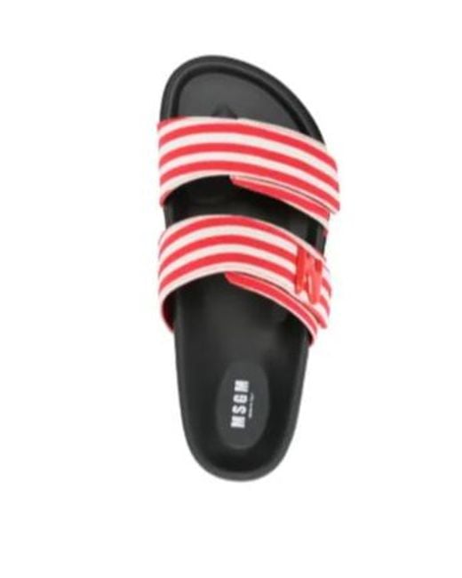 MSGM Red Striped Canvas Slides