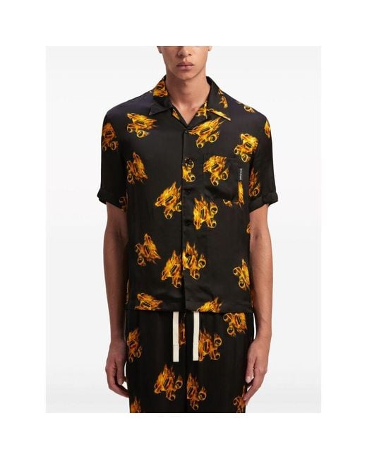 Palm Angels Black Monogram Printed Short-Sleeved Shirt for men