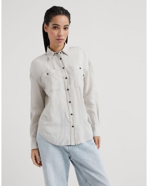 Brunello Cucinelli White Linen-Cotton Blend Shirt