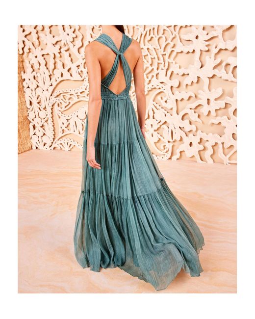 Ulla Johnson Green Freesia Plissé-Effect Tiered Maxi Dress