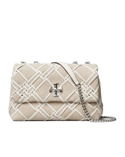 Tory Burch Natural Small Kira Woven Canvas Convertible Shoulder Bag