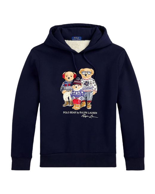 Ralph Lauren Blue Polo Polo Bear Printed Drawstring Hoodie for men