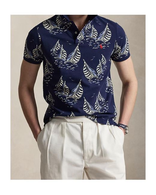 Polo Ralph Lauren Blue Sailboat-Print Polo Shirt for men