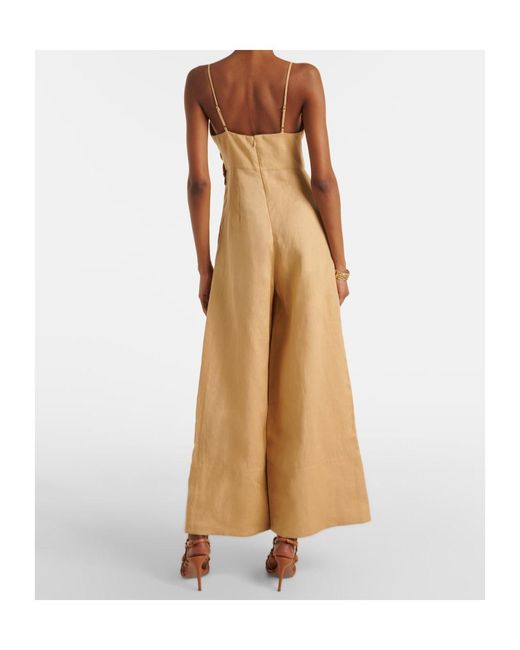 Farm Rio Natural Floral-Appliqué Linen Jumpsuit