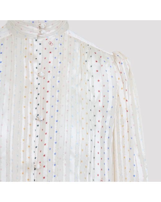 Valentino White All-Over Star Printed Belted Shirt