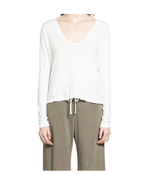 James Perse White Deep V-Neck Long-Sleeve T-Shirt
