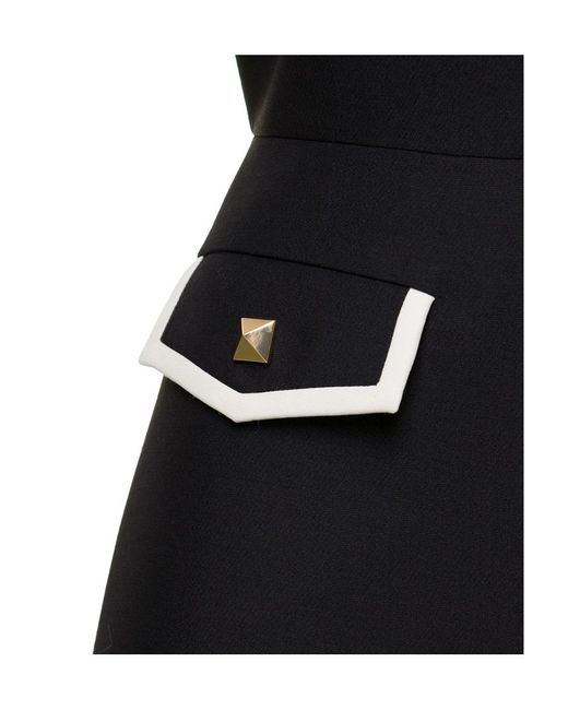 Valentino Black Stud Detailed Crewneck Sleeveless Dress