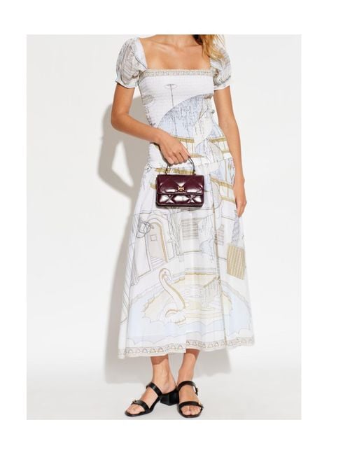 Tory Burch White Graphic-Print Midi Dress