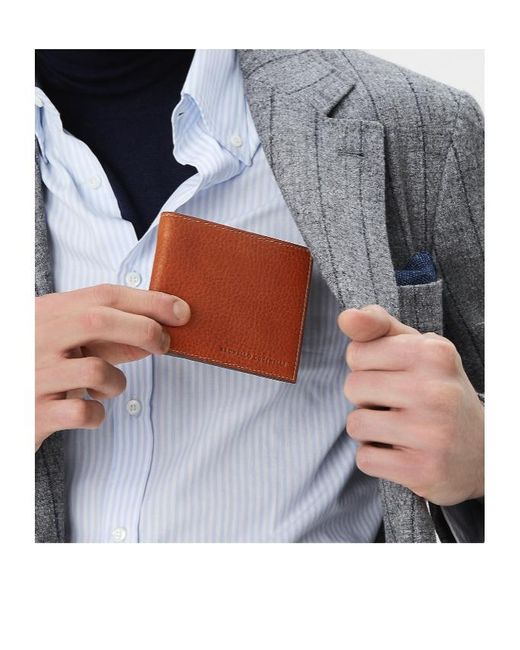Brunello Cucinelli Brown Logo Embossed Bi-Fold Wallet for men