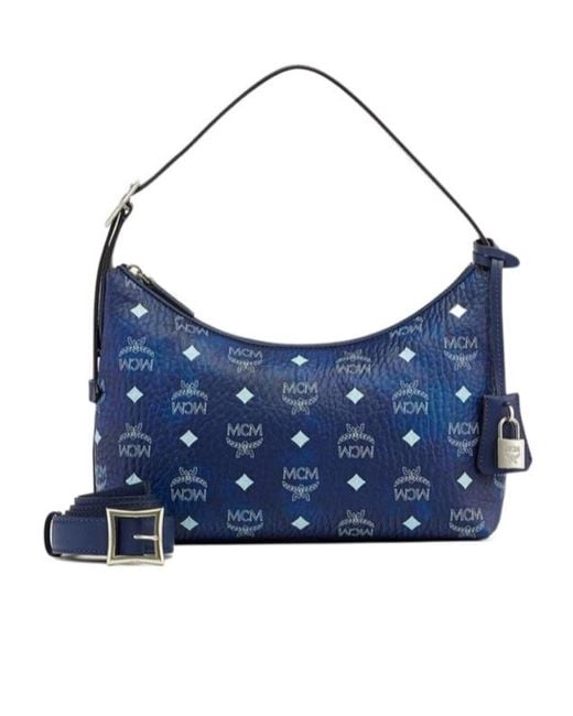MCM Blue Small Aren Visetos Zipped Crossbody Bag