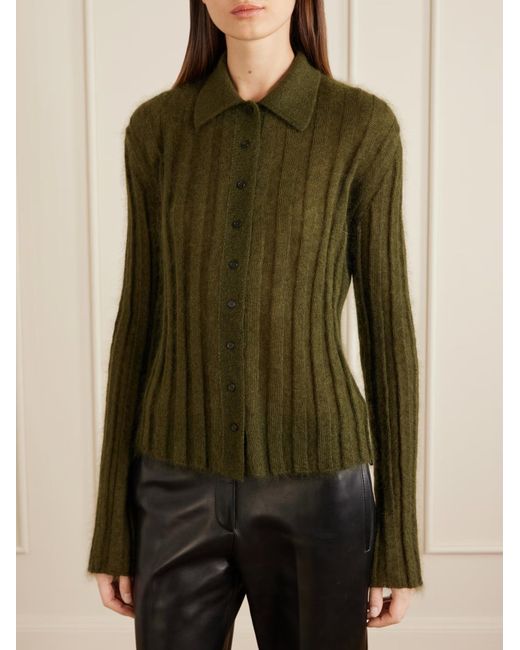 Khaite Green Meadow Ribbed Knit Cardigan