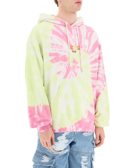 Gcds Pink Logo Printed Tie-Dyed Drawstring Hoodie for men