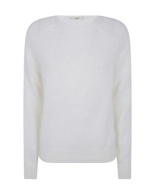 Nuur White Round-Neck Raglan-Sleeve Sweater