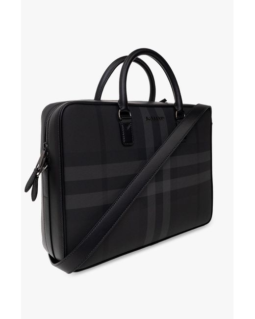 Burberry Black Check Pattern Logo Plaque Briefcase for men