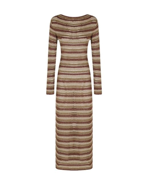 Mc2 Saint Barth Natural Robyn Open-Back Striped Midi Dress
