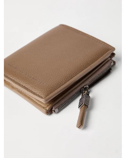 Brunello Cucinelli Brown Small Zip-Pocket Leather Wallet