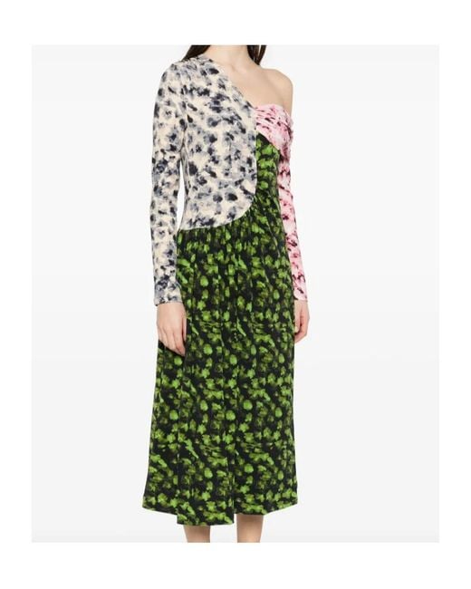 Stine Goya Green One Shoulder Print Dress