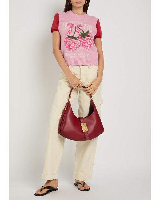 Ganni Pink Cherry Pattern Wool Vest