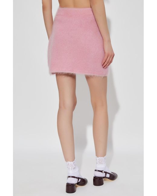 Alessandra Rich Pink Flower-Button Knitted Mini Skirt