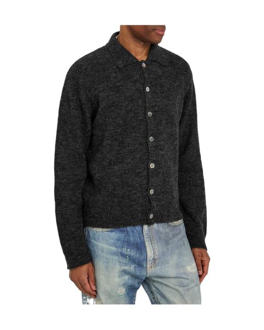 Our Legacy Black Evening Brushed Wool-Blend Polo Shirt for men