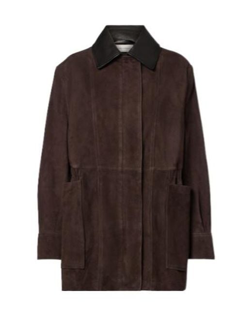 Nour Hammour Brown Grange Leather-Trimmed Suede Jacket